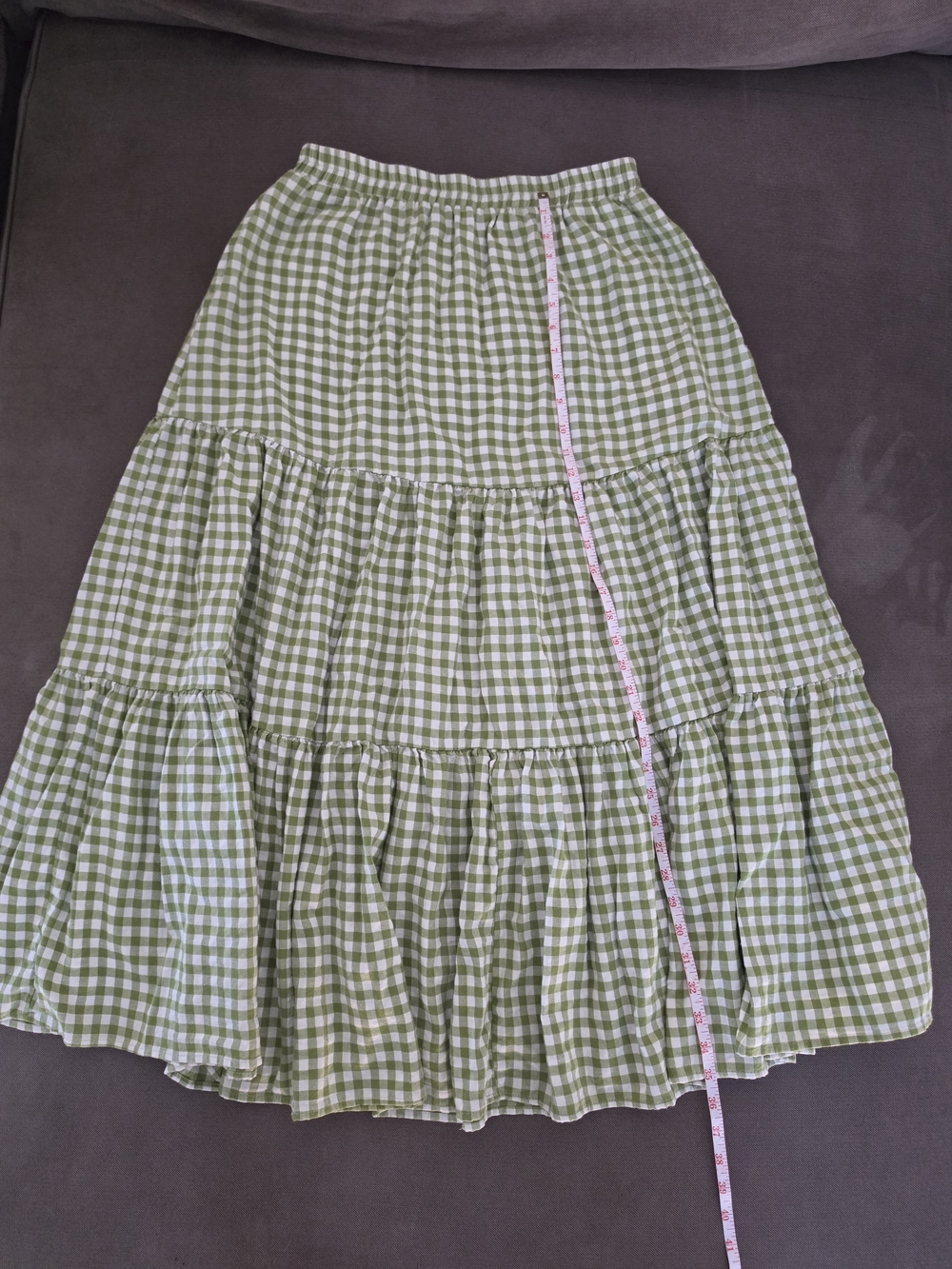 Gingham Tiered Midi Skirt - Green